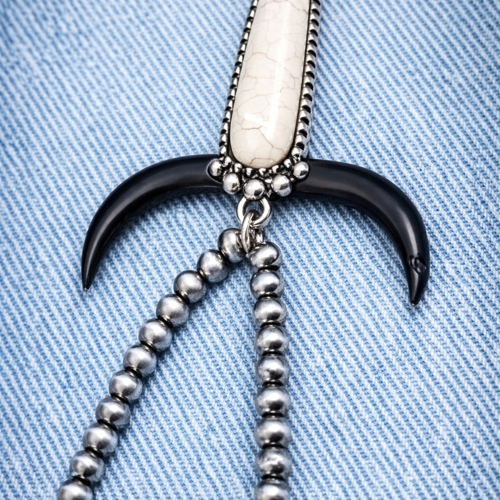 Horn Pendant Necklace Black and Cream - Picture 4 of 4